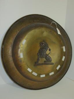 24" Round Brass Tray w/Embossed Lion