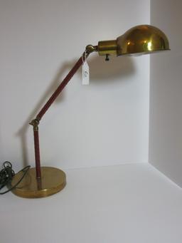 Brass Desk Lamp w/Leather Wrapped Arm    21"