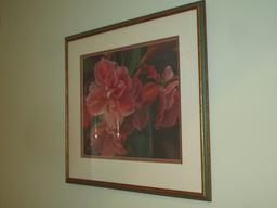 Framed & Matted Floral Print    23 1/2" x 22" Overall