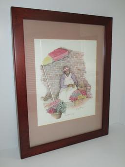 Framed & Matted Jeanie Drucker Charleston Gullah Ladies Print "The Basket Lady"