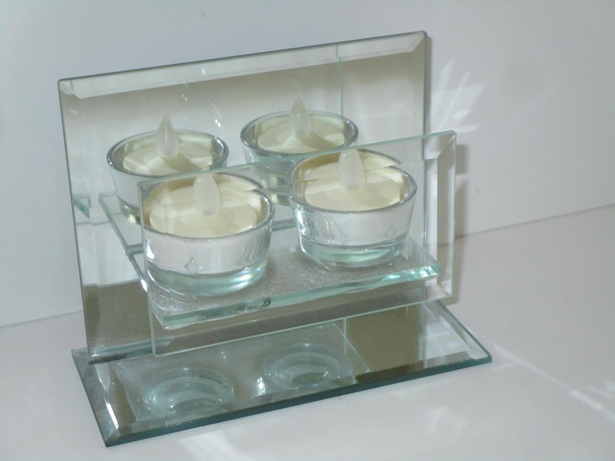 Glass Mirrored Back Tea Light Holder