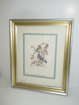Pair Anne Worsham Richardson Signed Bird Prints - Framed & Matted   12" x 10"