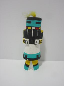 Hand Carved Kachina Doll Figure w/Bright Blue Headdress.  7"
