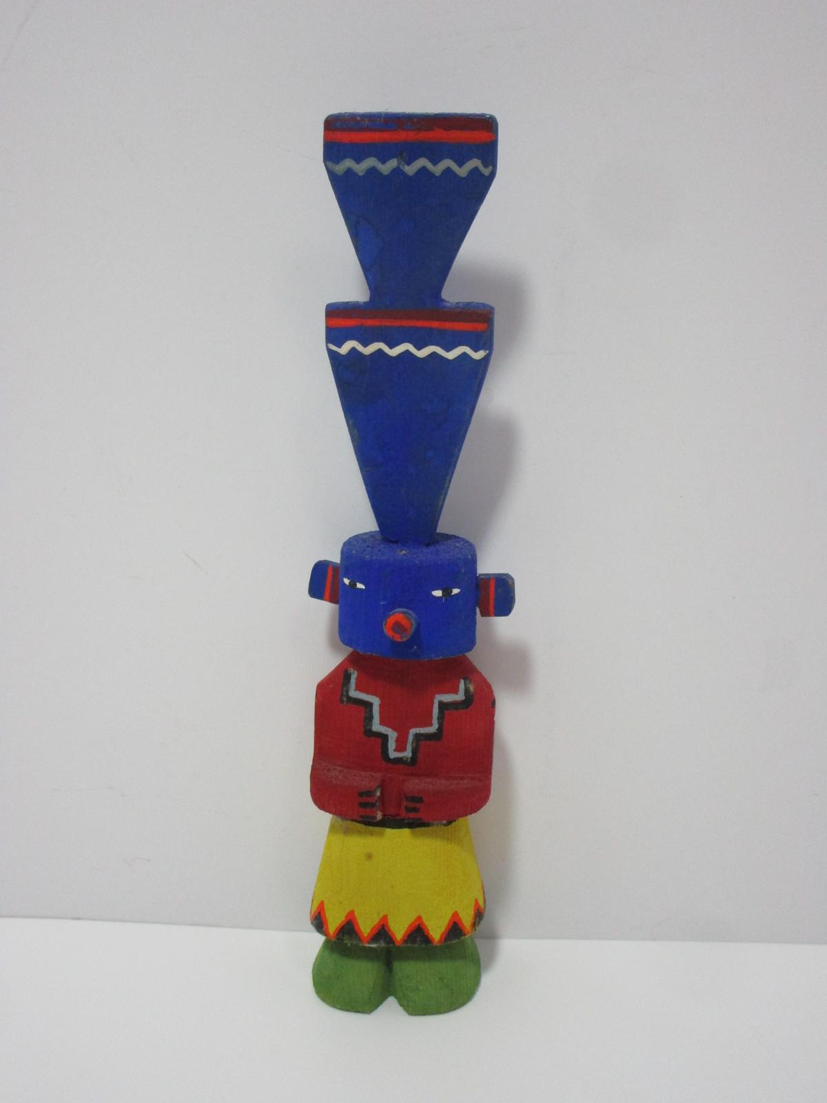 Hand Carved Kachina Doll Figure w/Yellow Head Feather.  4 1/2"