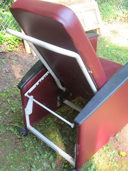 Burgundy Upholstered Adjustable Hospital Chair.  Indentations in Seat & Minor Wear