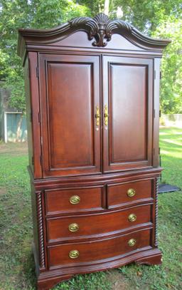 Mahogany Finish Media Cabinet w/Arched Pediment - 2 Pcs.  Missing Veneer, Scratches,