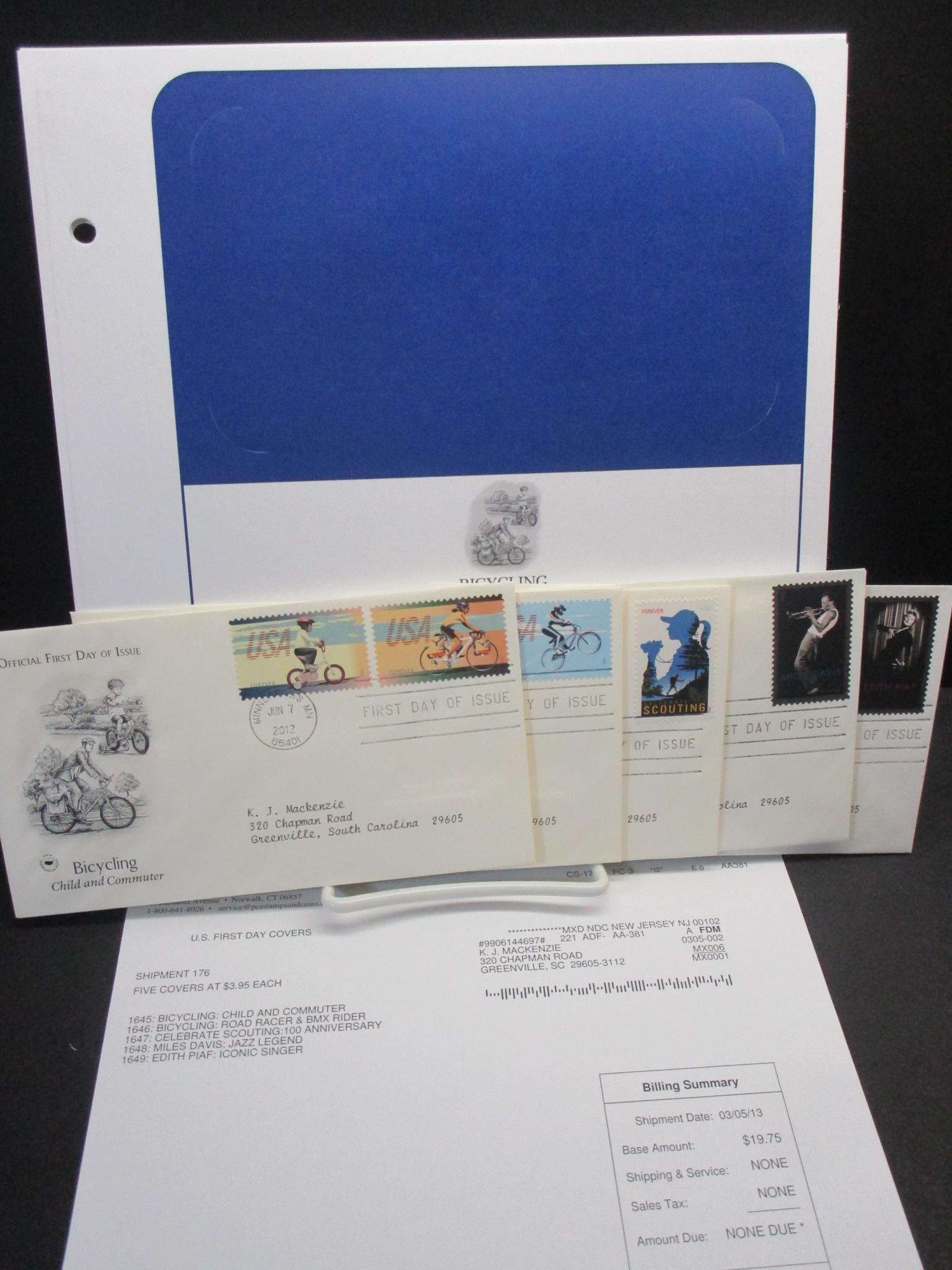 1st Day Covers - 2012     Postal Commemorative Society Cachets & Display Pages