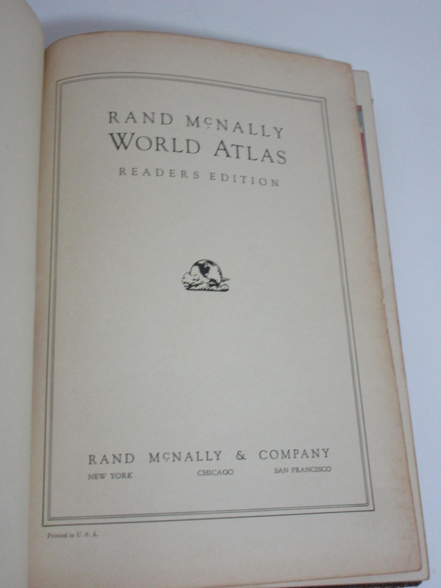 Vintage Leather Bound World Atlas © 1943.  Monogramed KJM.  Spine Loose & Minor Wear