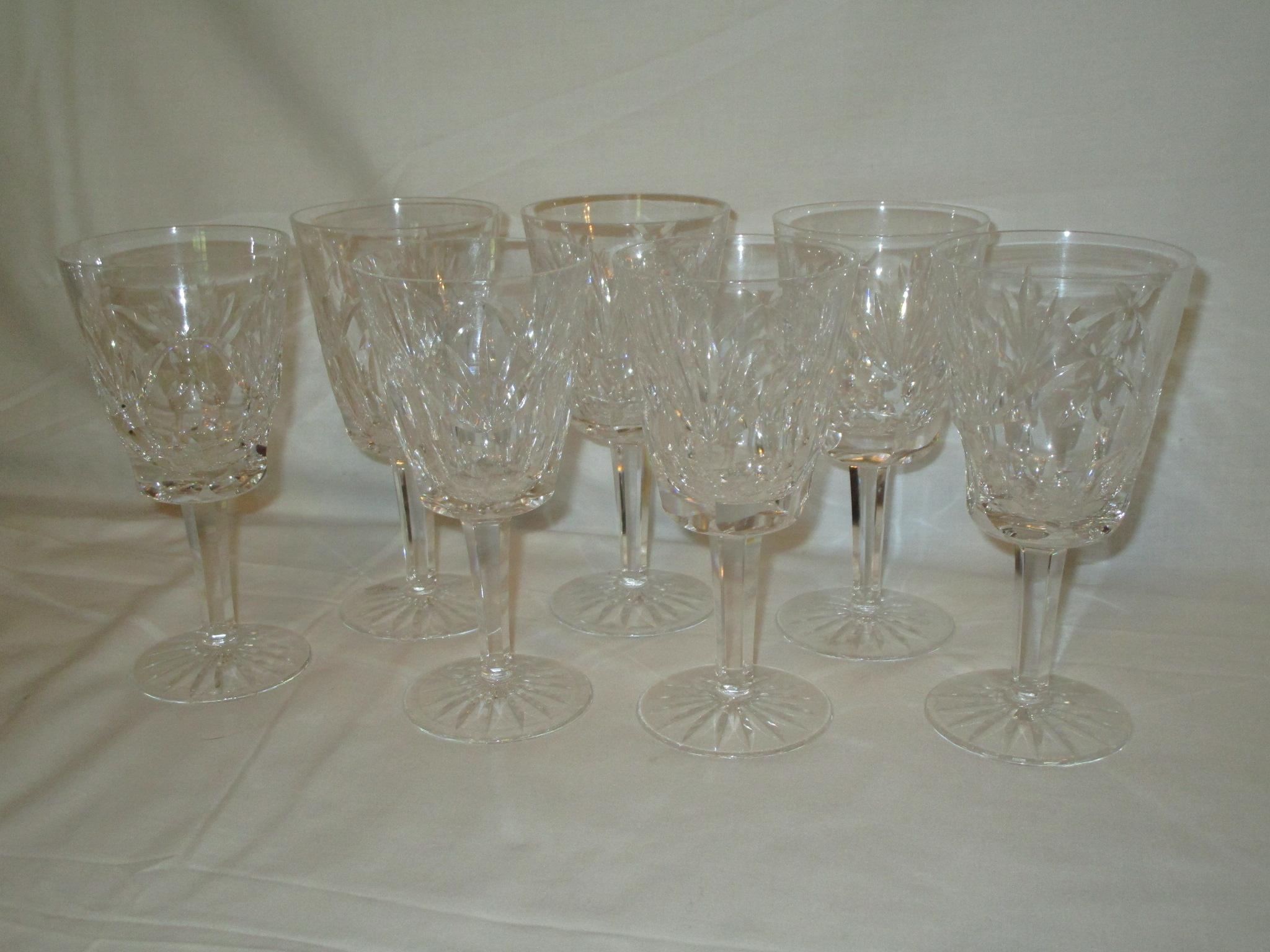 Lot - 7 Waterford Crystal Wine Glasses - Rare Ashling Pattern