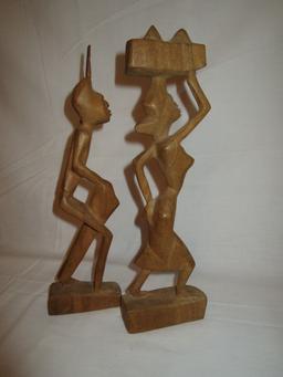 Lot - Carved Wooden African Style Figures  11 1/2" & 13"