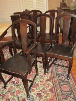 Lot- Mahogany Slat Back Dining Chairs with Vinyl Upholstered Seats