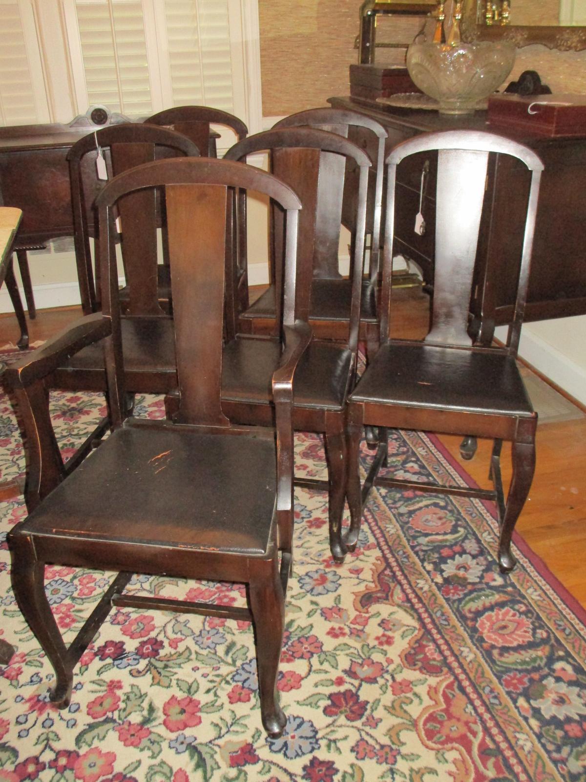 Lot- Mahogany Slat Back Dining Chairs with Vinyl Upholstered Seats