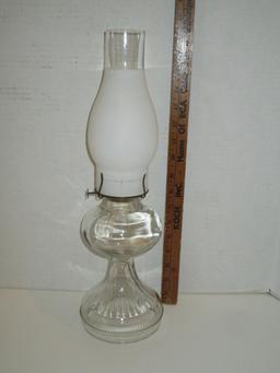 Pressed Glass Oil Lamp w/ Glass Chimney - 17"
