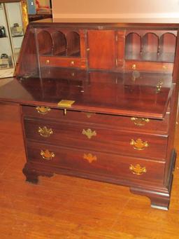 Mahogany Drop Front Secretary w/ Tradiontal Pulls & Pidgeon Holes