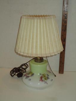 Hand painted Milk Glass Accent Lamp w/ Shade - 13 1/4"