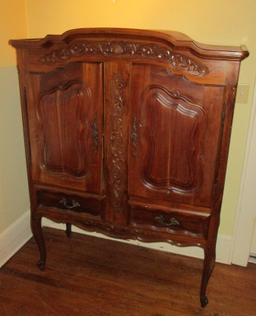 Beautiful Double Door French Design Cabinet w/ Carved Floral Motif