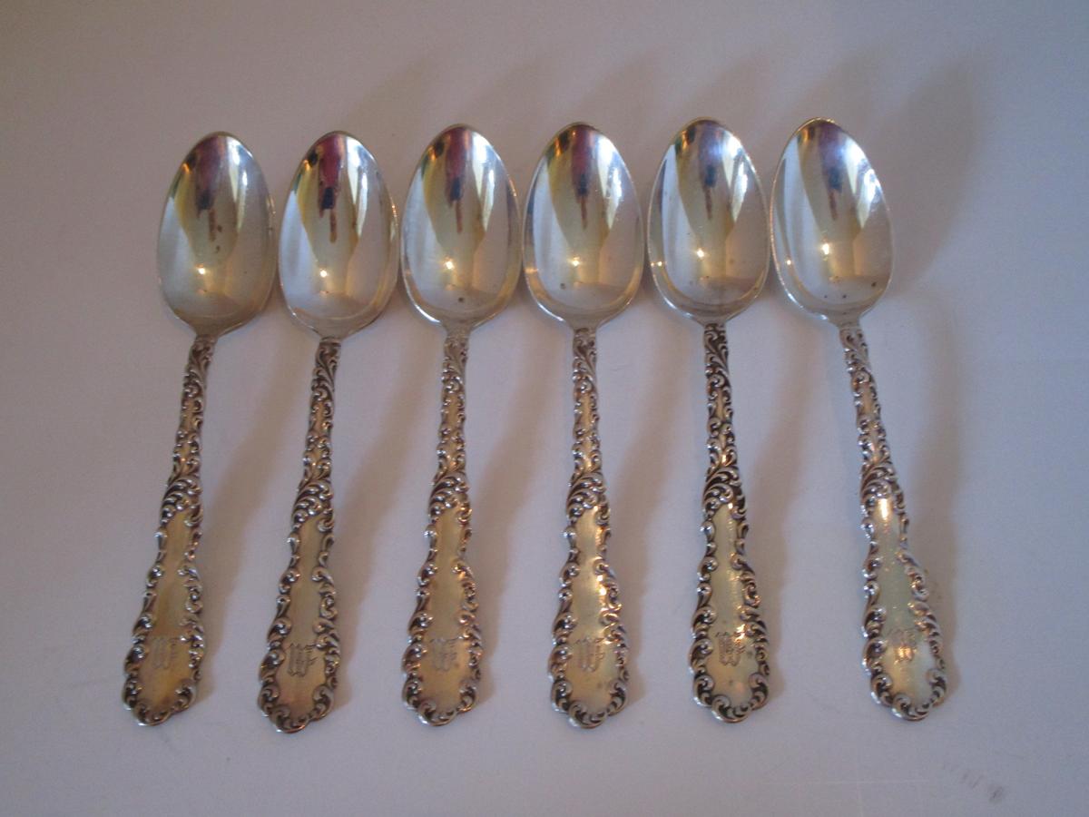 6 Sterling Teaspoons - Monogrammed "M"