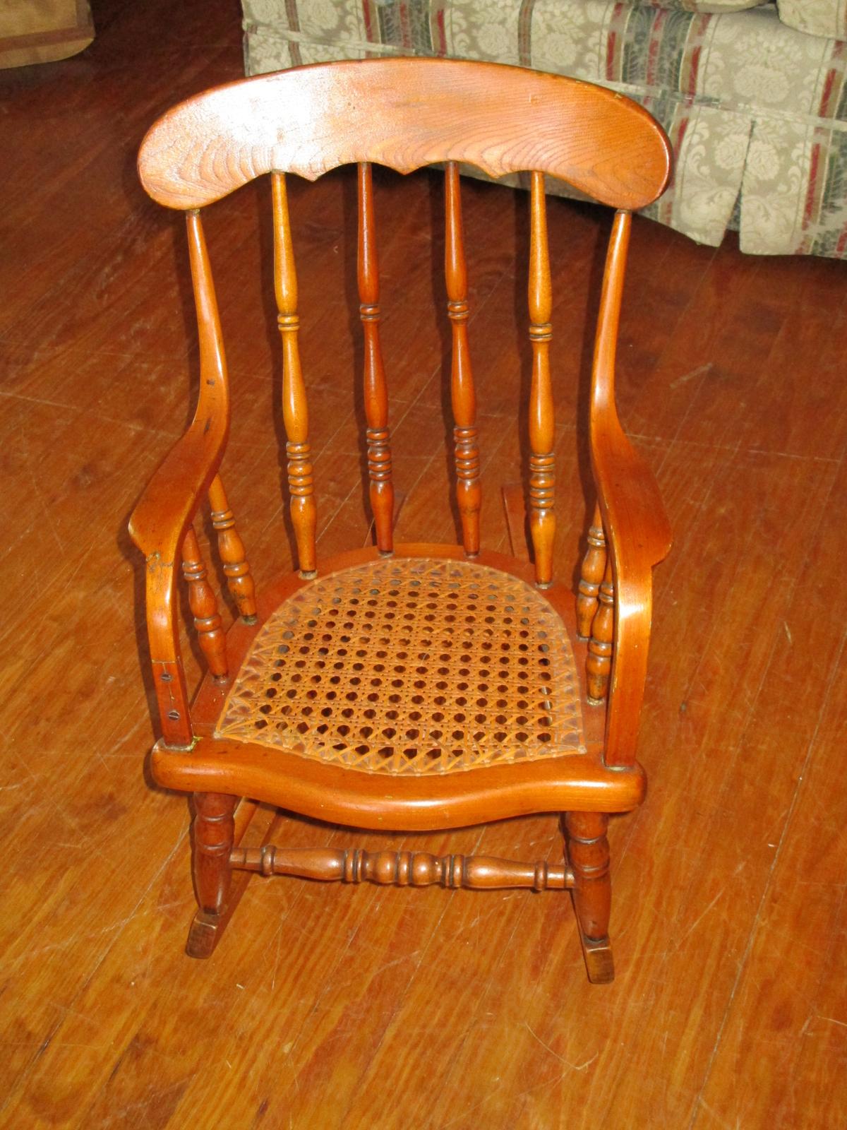 Childs Vintage Rocker - Oak Spindle Back w/ Cane Seat - Sweet Piece!