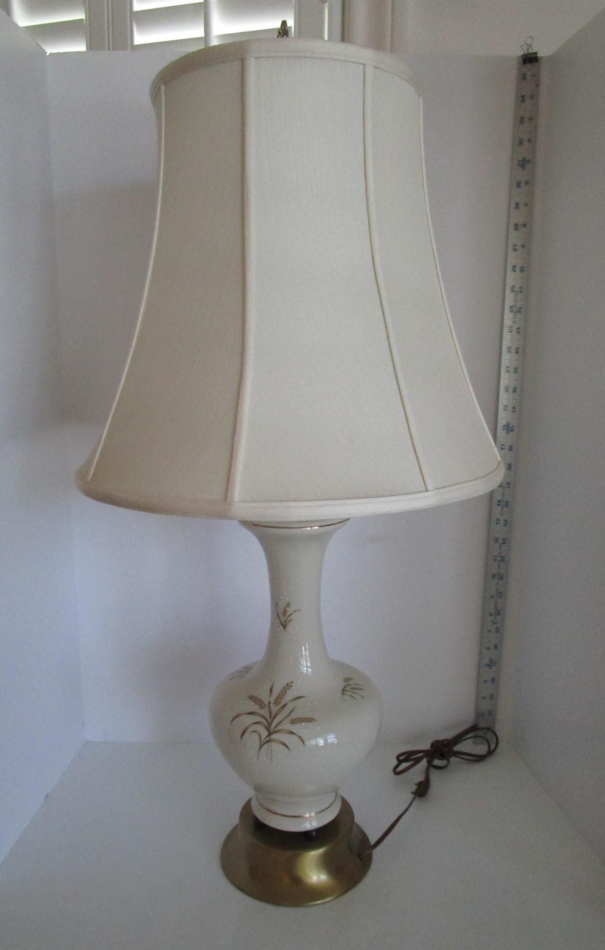 Pair 34 1/2" Semi Porcelain Lamps w/Wheat Design & Shades