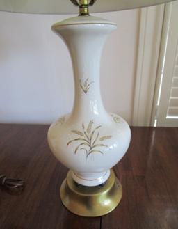 Pair 34 1/2" Semi Porcelain Lamps w/Wheat Design & Shades
