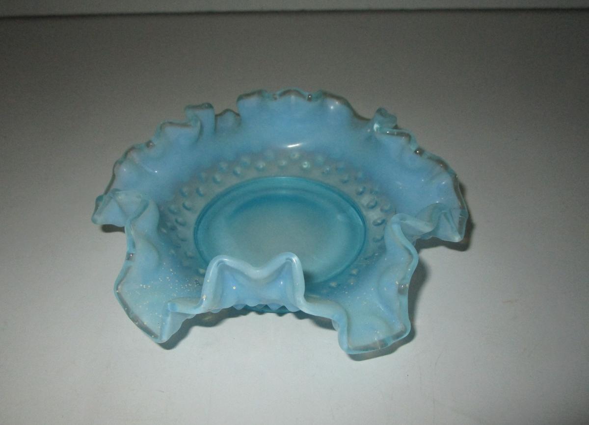 Fenton 5 1/2" Blue Opalescent Hobnail Bon Bon Dish