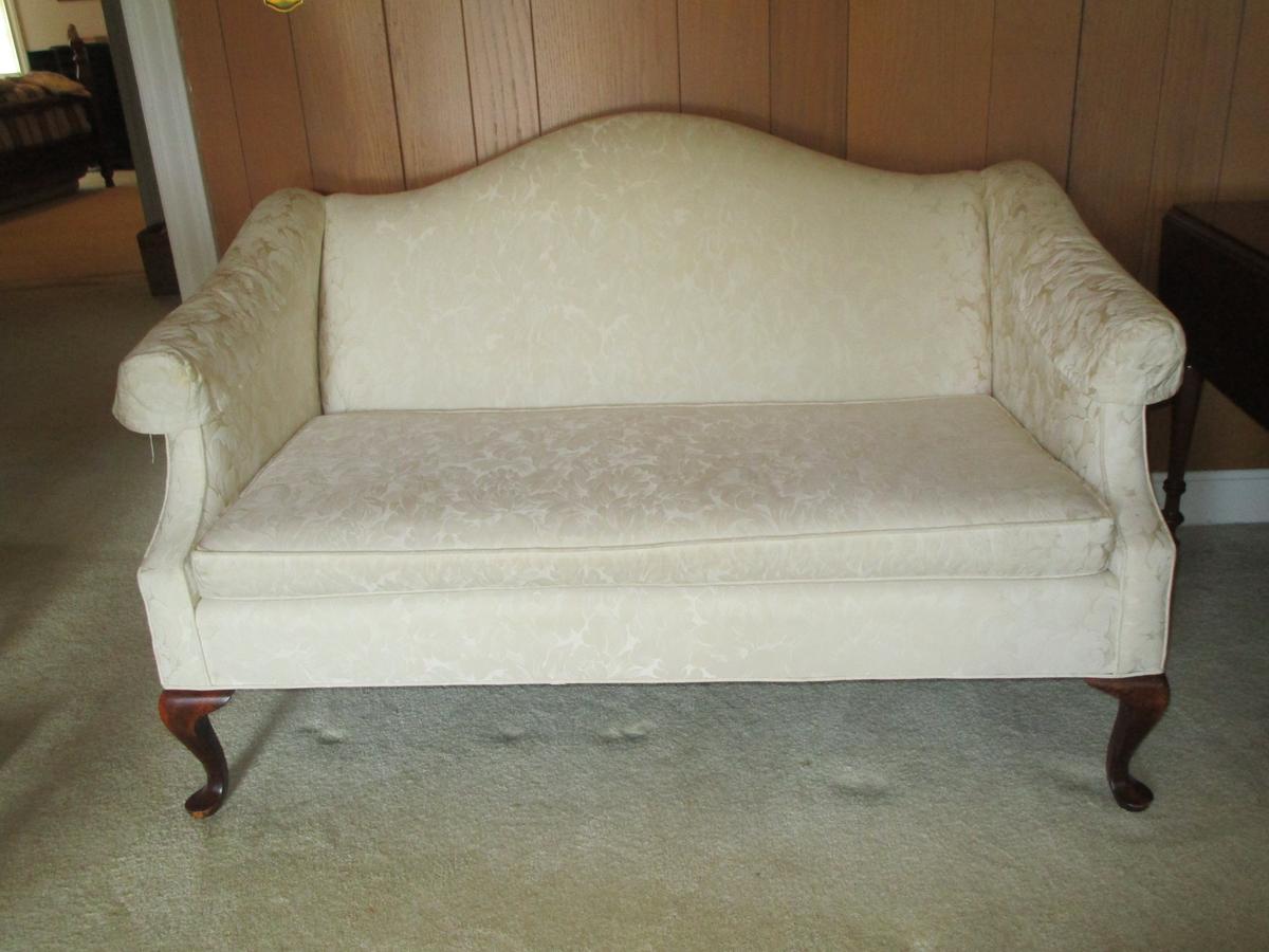 Ivory Upholstered Love Seat w/Queen Anne Style Legs