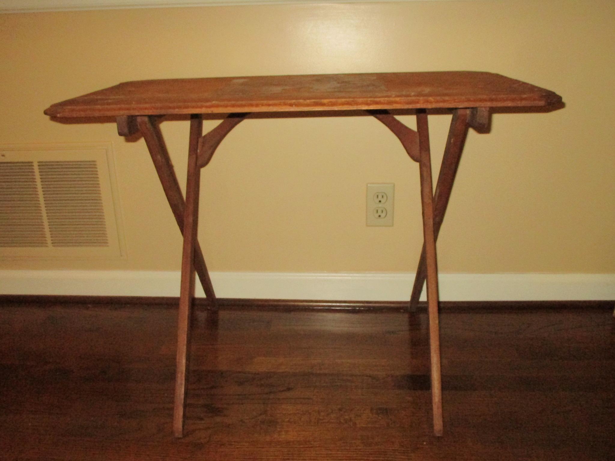 Folding Wooden Table w/Cheeseboard Platter on Top.