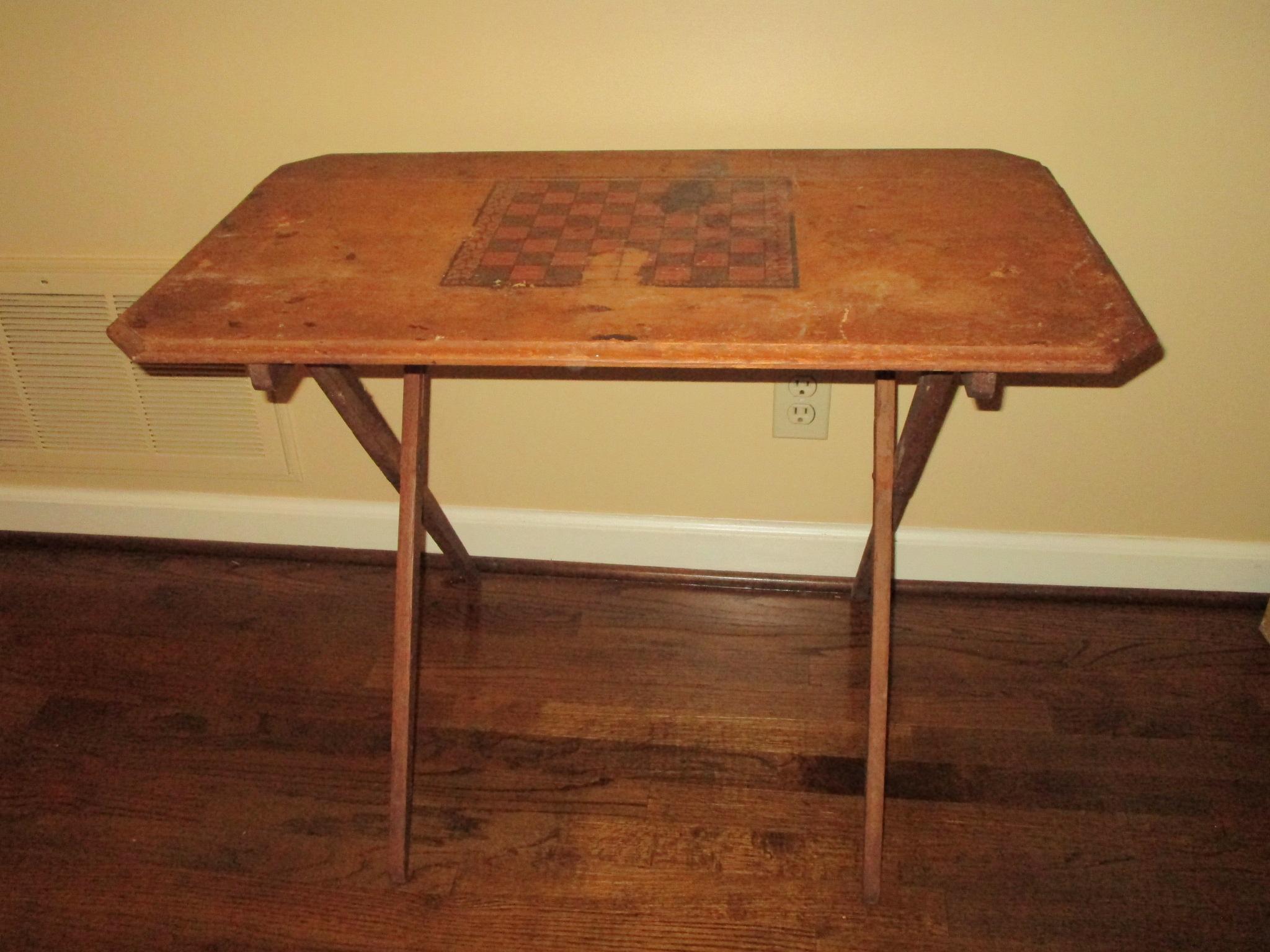 Folding Wooden Table w/Cheeseboard Platter on Top.