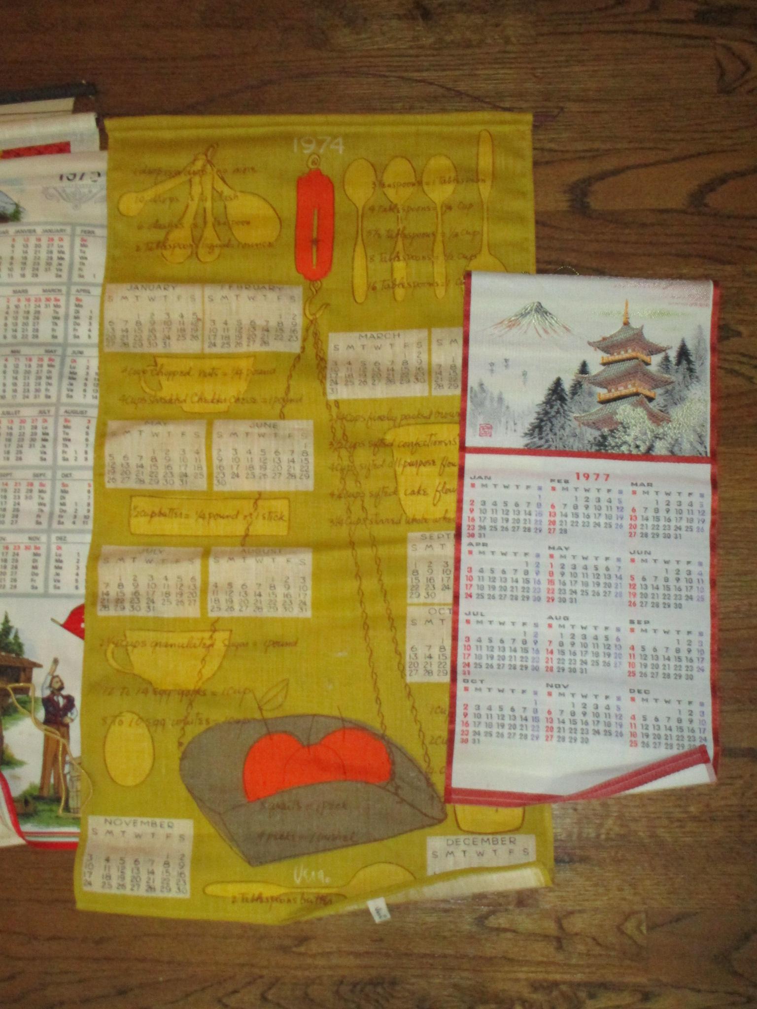 Lot - Misc. Vintage Fabric Calendars & Flags