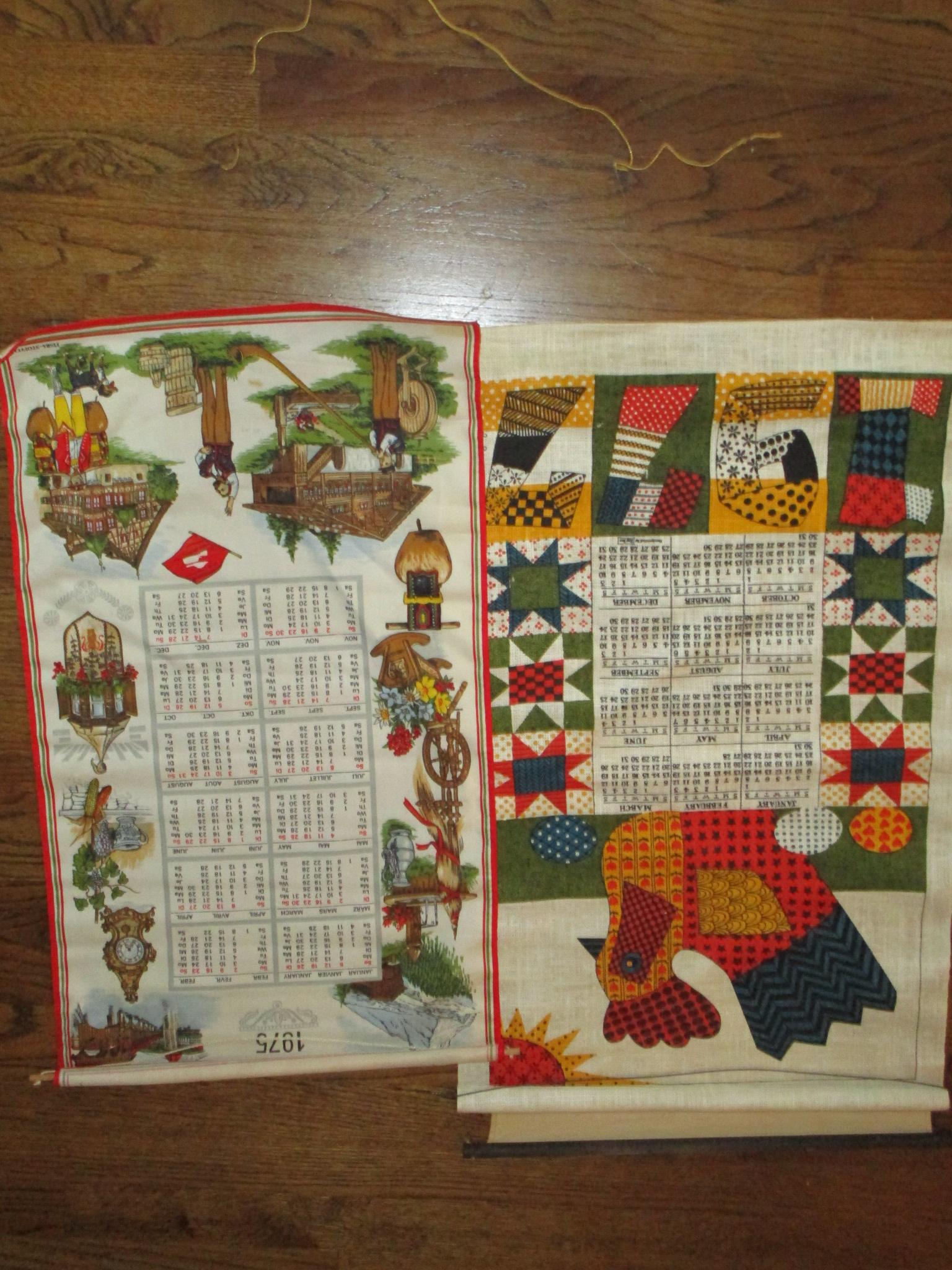 Lot - Misc. Vintage Fabric Calendars & Flags