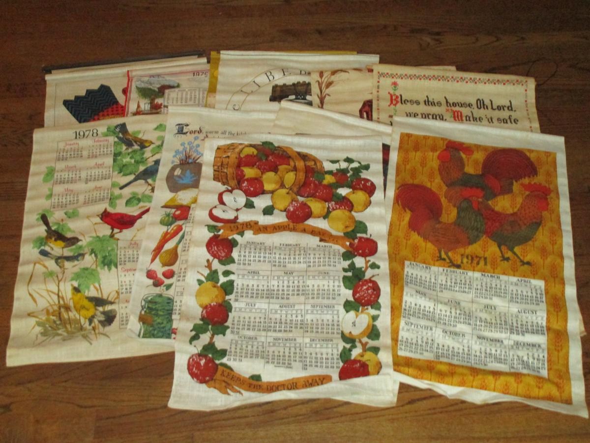 Lot - Misc. Vintage Fabric Calendars & Flags