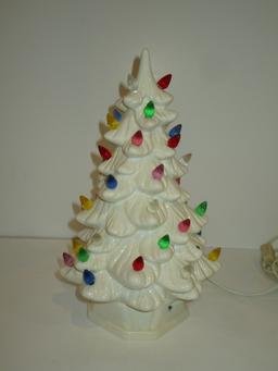 White Ceramic Christmas Tree 13"  Missing few bulbs