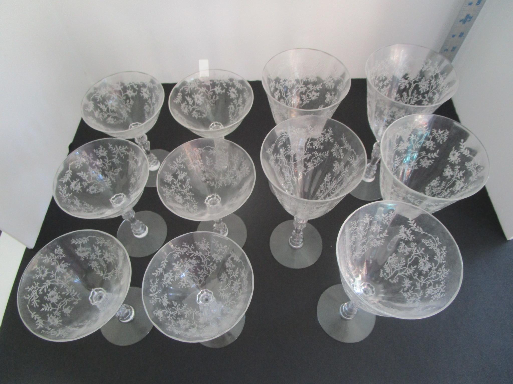 Lot Fostoria Crystal Stems w/Chintz Pattern