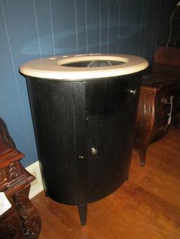 Classy Oval Bathroom Sink w/ Faux Marble Top & Black Stained Wooden Base