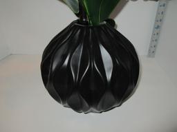 Silk Floral Arrangement in Black Ceramic Planter - 16.5" Tall