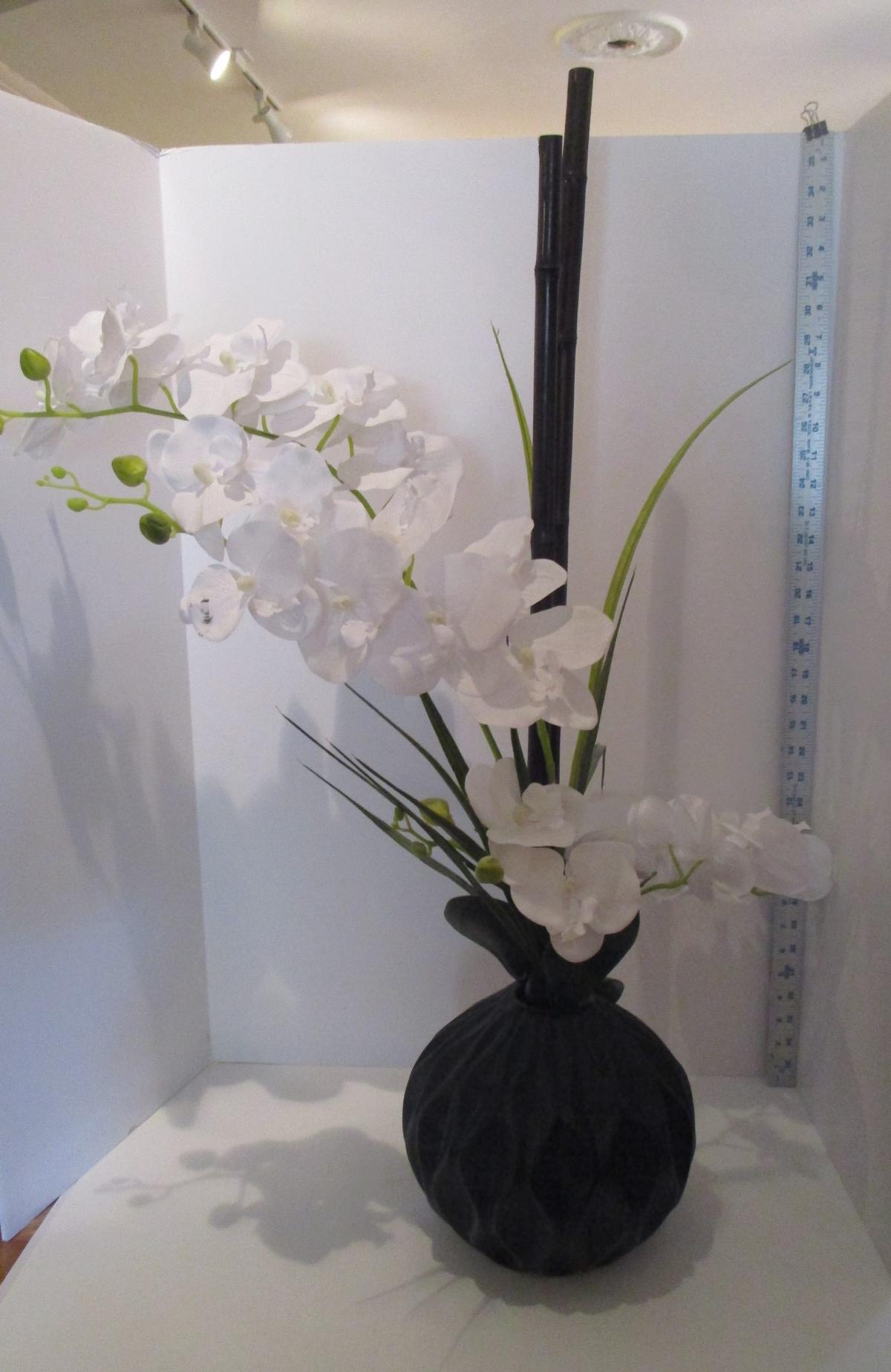 Silk Floral Arrangement in Black Ceramic Planter - 16.5" Tall