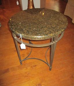 Marble Top Round Table w/ Contemporary Metal Base 25" Tall X 25" Diam.