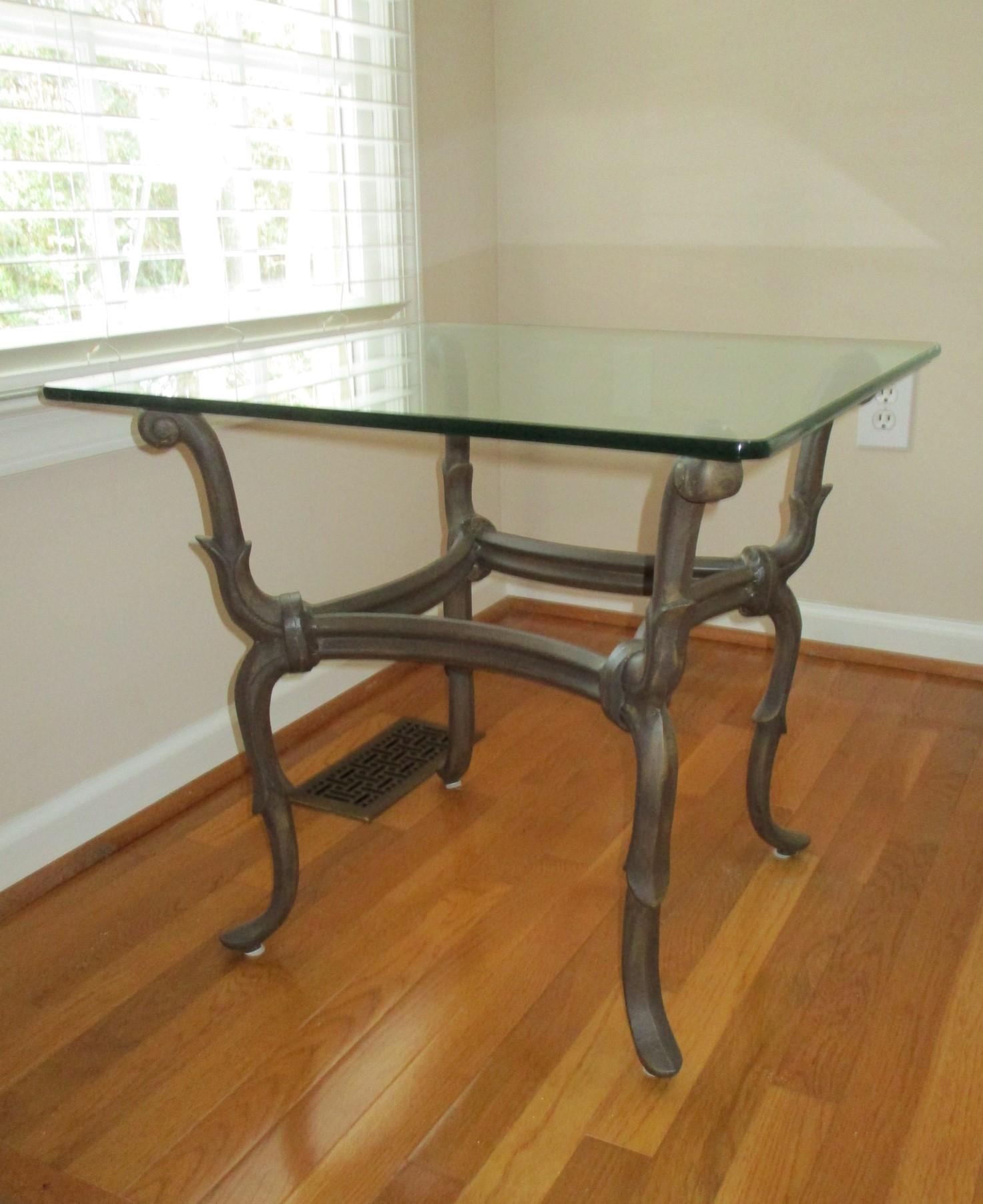 Decorative Glass Top Accent Table w/ Cast Iron Decorative Base 24" Sq. X 22 Tall