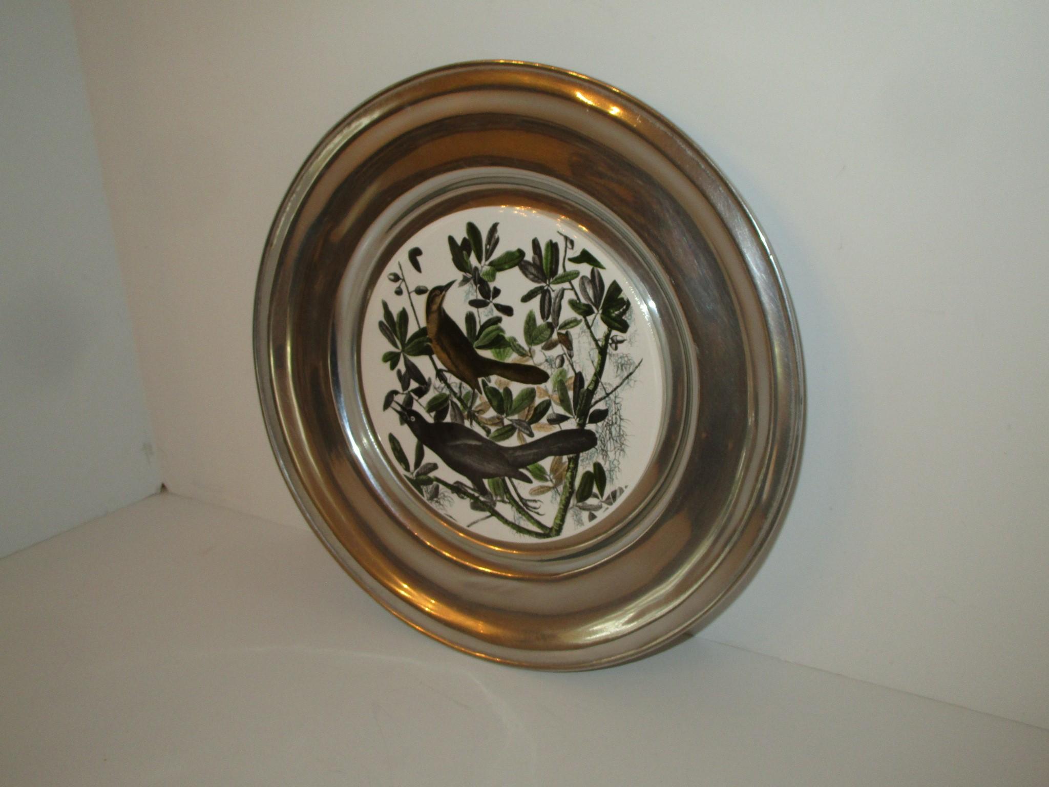 Wilton Collections Pewter 11" Collector Plate w/ Porcelain Black Bird Insert