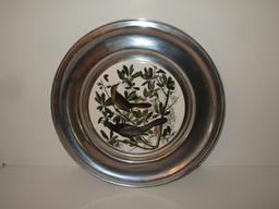 Wilton Collections Pewter 11" Collector Plate w/ Porcelain Black Bird Insert