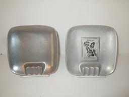 Pair Pewter Ashtrays - 6 1/4" Square - 1 Impressed Design Josiah Chowning