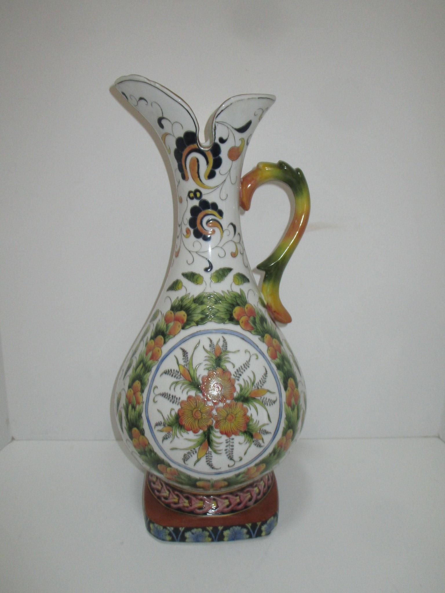 Semi Porcelain Oriental Accents 18" Tall Painted Ewer