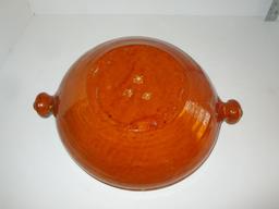 Vintage Red Ware Southwestern Painted Bowl w/ Knob Handles - 10.5"