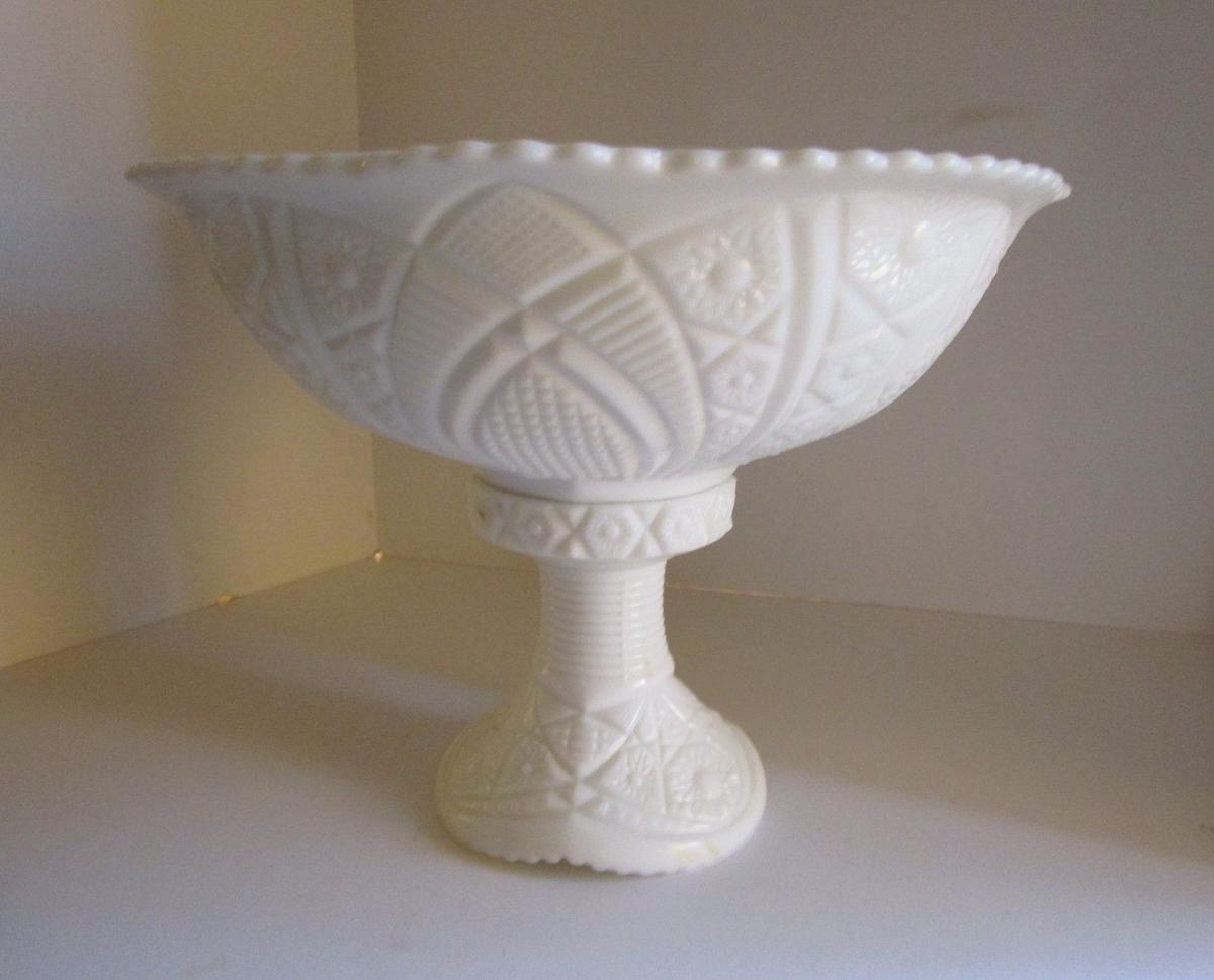 Pressed Milk Glass Punch 13" Bowl On 5.5" Pedestal