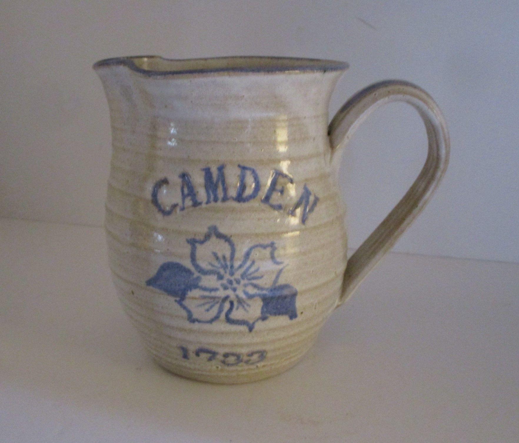 6" Salt Glaze Milk Picture Painted Blue w/ CAMDEN,  Picture of Dogwood - 1733