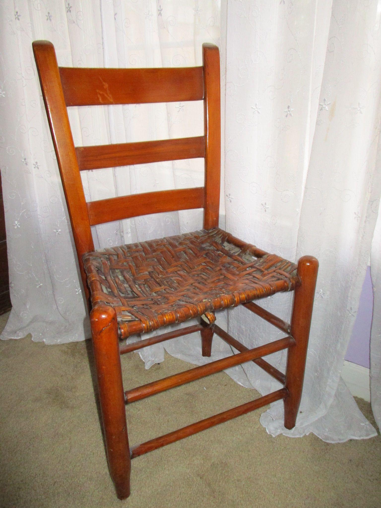 Early Slat Back Chair w/ Woven Seat