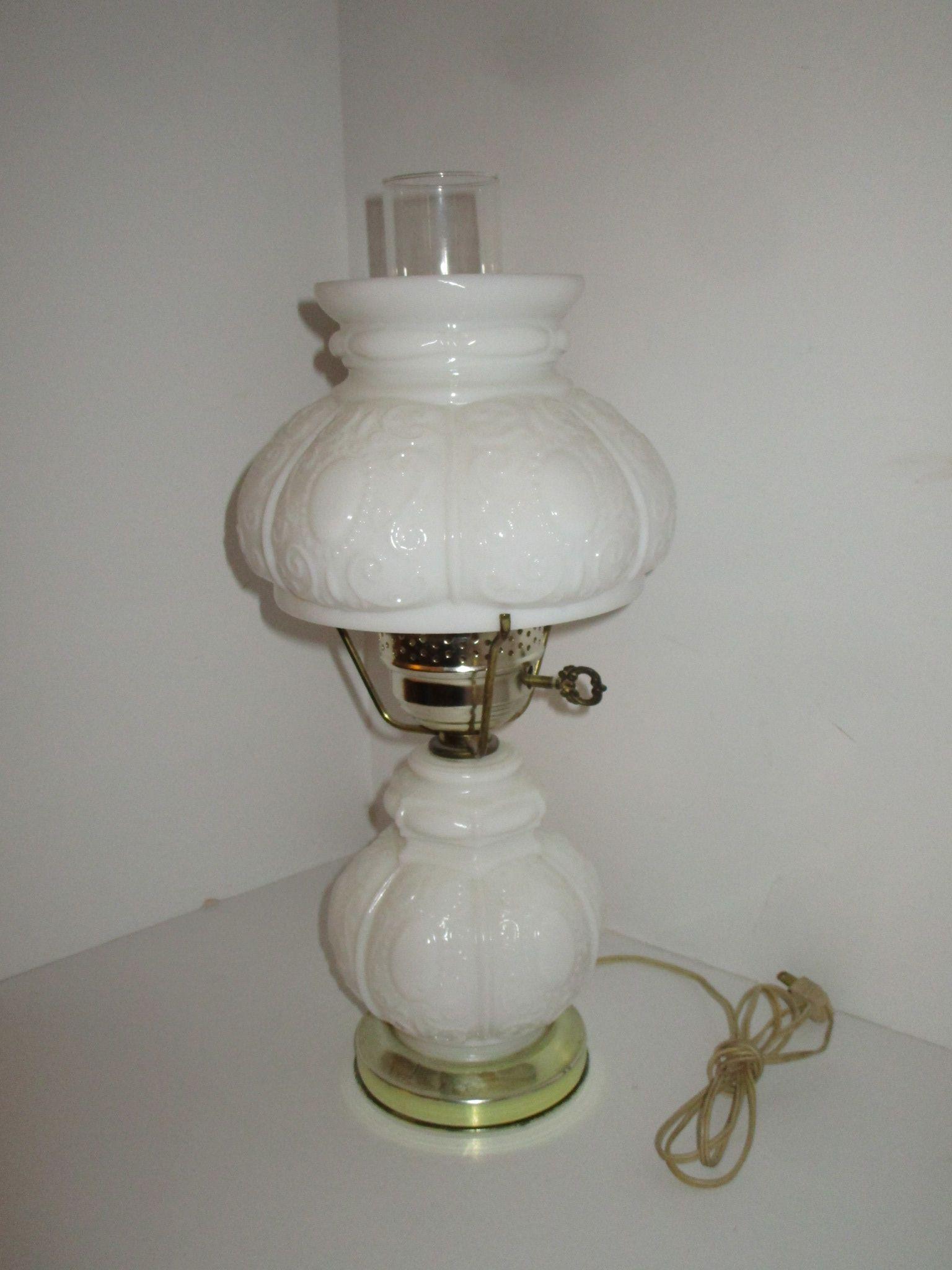 Vintage Boudoir Lamp  - 16.5" Tall w/ Milk Glass Font & Globe