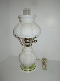 Vintage Boudoir Lamp  - 16.5" Tall w/ Milk Glass Font & Globe
