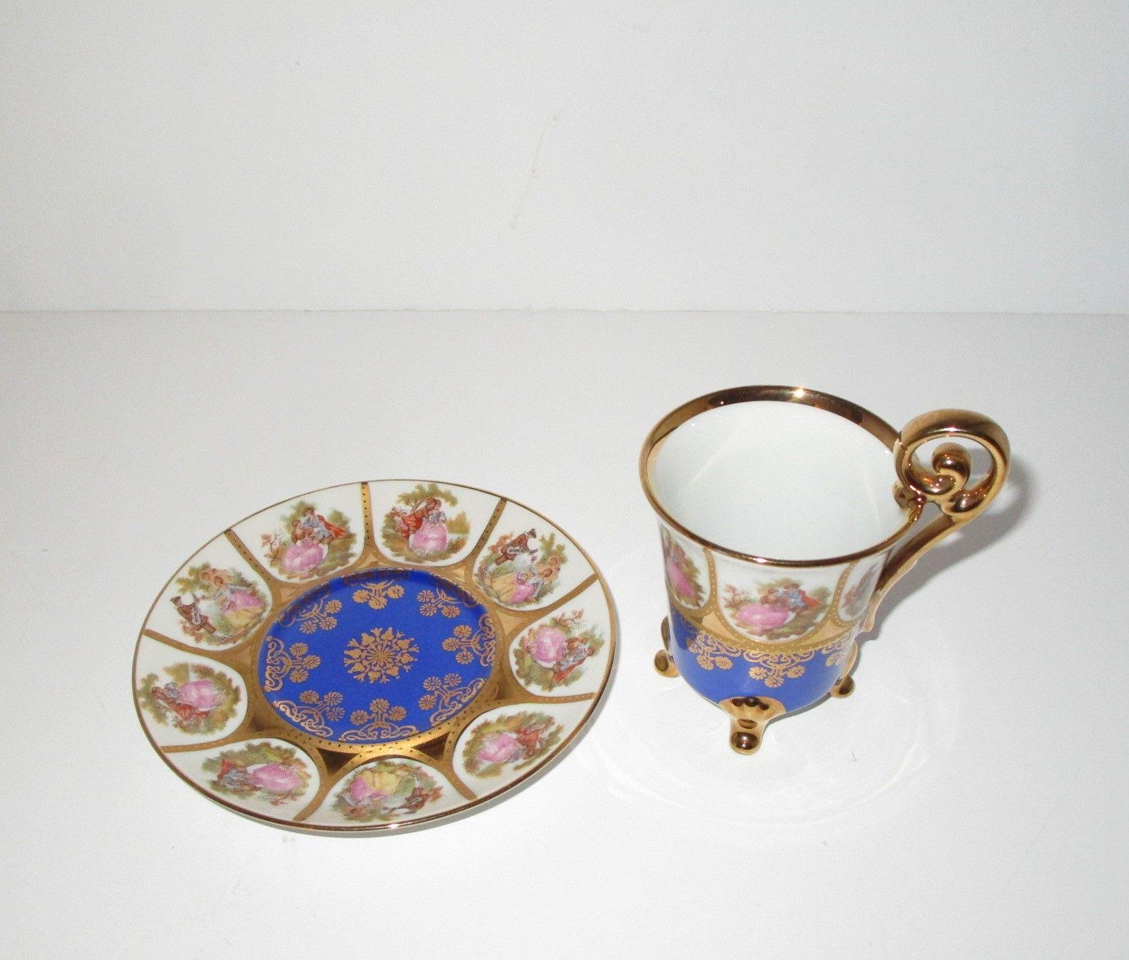 Bavarian, West Germany Demitasse Cup & Saucer w/ Brass Stand