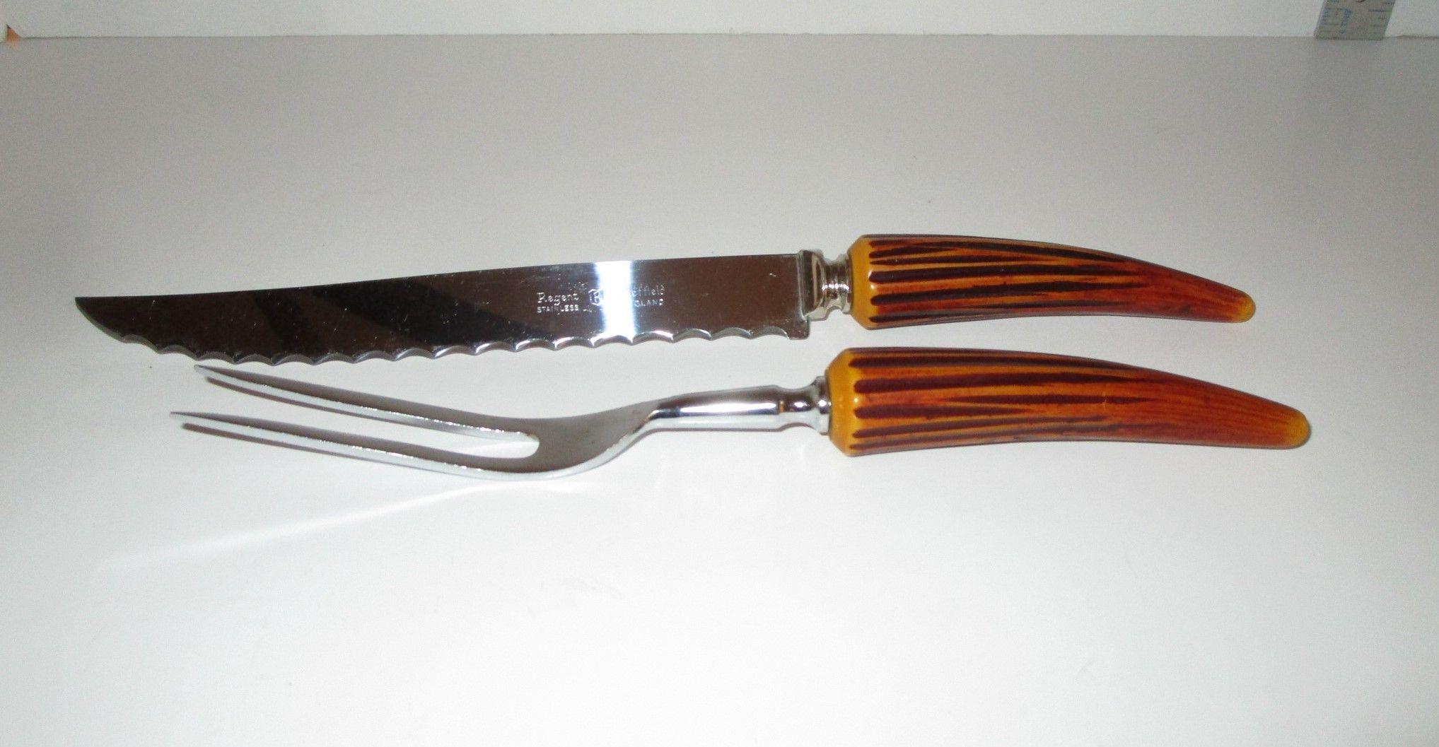 Regent Stainless, Sheffield England 2 Piece Carving Set w/ Bone Handle